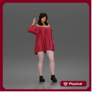 Standing Woman Waving Hand In Off Shoulder Top Platform Boots