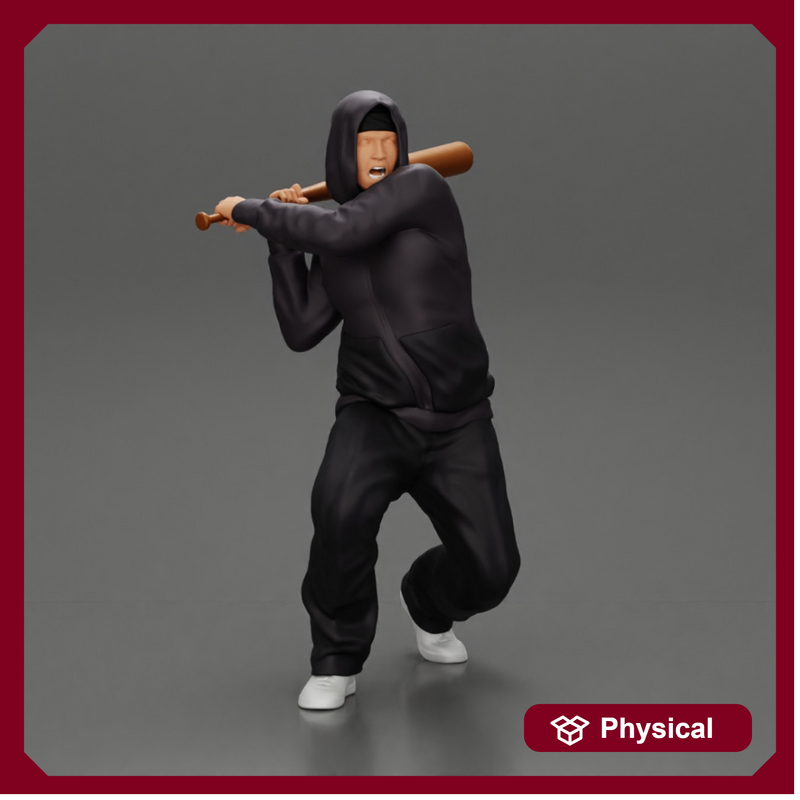 Gangster homie in hoodie Holding Baseball Bat Ready For A Hit