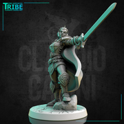 (0267) Female human elf tiefling firbolg half-orc paladin warrior commander with a cape complete armor and sword - Only-Games
