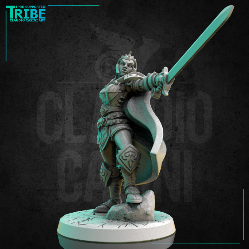 (0267) Female human elf tiefling firbolg half-orc paladin warrior commander with a cape complete armor and sword - Only-Games