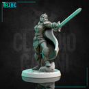 (0267) Female human elf tiefling firbolg half-orc paladin warrior commander with a cape complete armor and sword - Only-Games