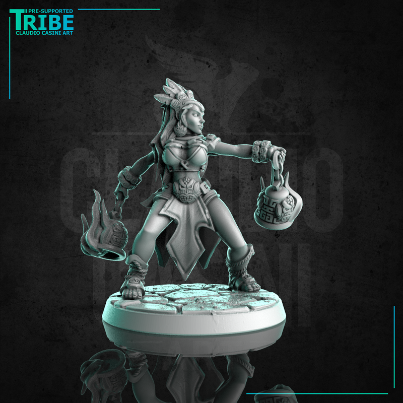 (0296) Female human elf half orc tiefling firbolg shaman  with swords and magic lanterns - Only-Games