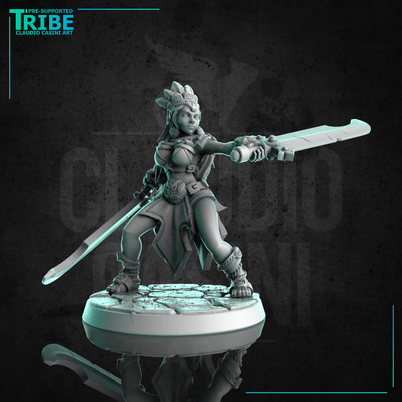 (0296) Female human elf half orc tiefling firbolg shaman  with swords and magic lanterns - Only-Games