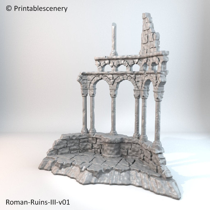 Roman Ruins Pillared Wall - Apocalypse - Printable Scenery 28mm 32mm Wargaming Terrain D&D DnD - Only-Games