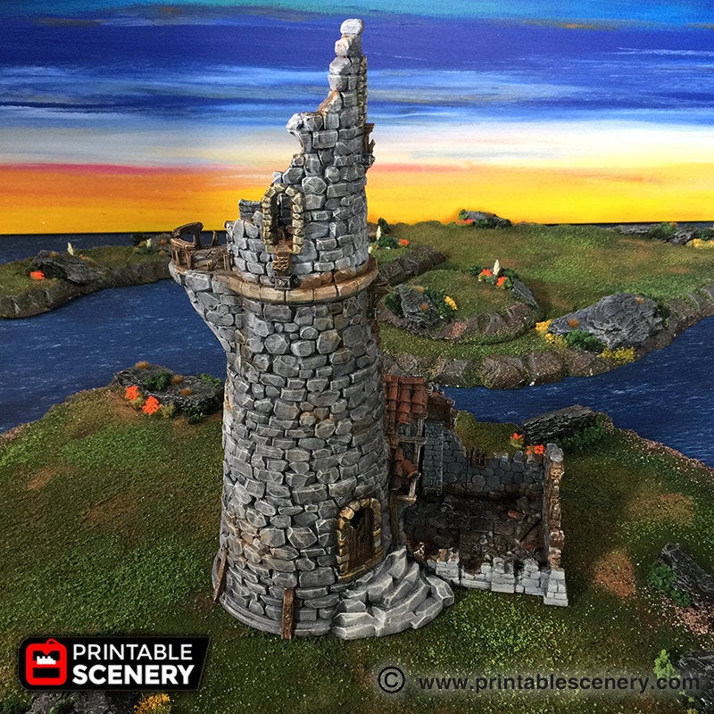 Ruined Lighthouse - The Lost Islands - Printable Scenery 15mm 28mm 32mm Wargaming Terrain D&D, DnD - Only-Games