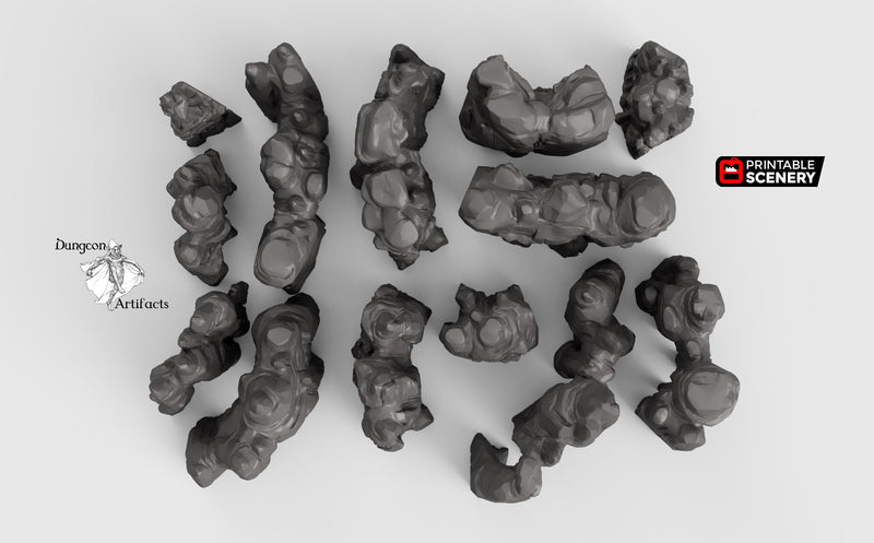 Grotto Walls - Clorehaven and the Goblin Grotto - Printable Scenery Wargaming Terrain D&D, DnD - Only-Games