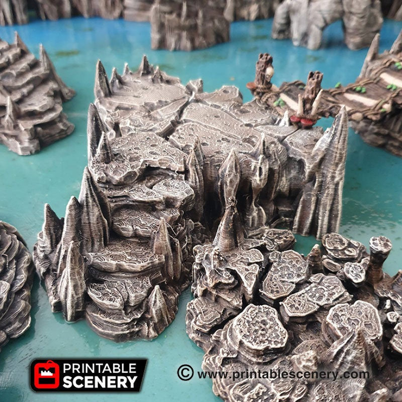 Raised Caverns - Clorehaven and the Goblin Grotto - Printable Scenery Wargaming Terrain D&D, DnD - Only-Games