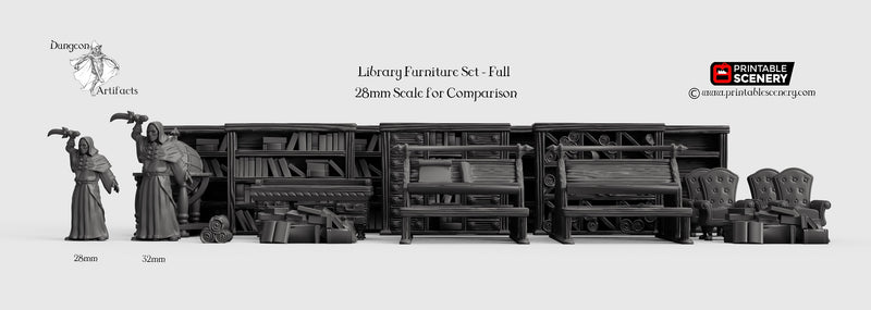 Library Furniture Set - Clorehaven and the Goblin Grotto - Printable Scenery Wargaming Terrain Scatter D&D, DnD - Only-Games