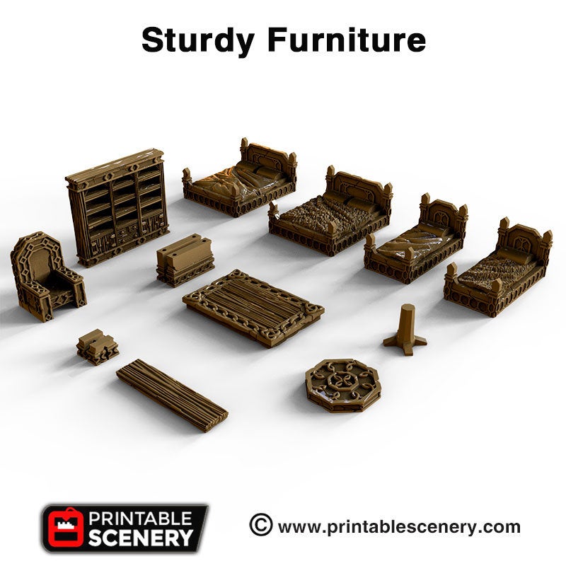 Sturdy Furniture - Clorehaven and Goblin Grotto - Printable Scenery Wargaming Terrain Scatter D&D, DnD - Only-Games
