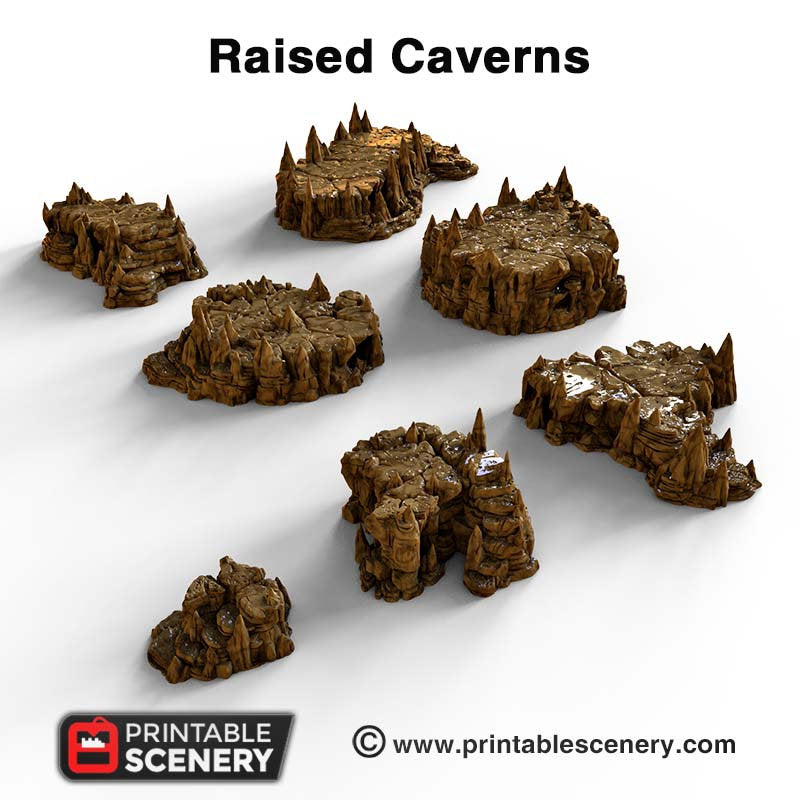 Raised Caverns - Clorehaven and the Goblin Grotto - Printable Scenery Wargaming Terrain D&D, DnD - Only-Games