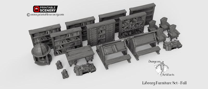 Library Furniture Set - Clorehaven and the Goblin Grotto - Printable Scenery Wargaming Terrain Scatter D&D, DnD - Only-Games