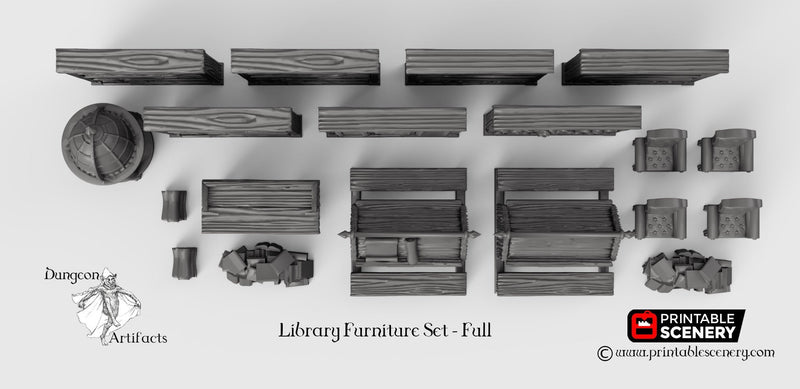 Library Furniture Set - Clorehaven and the Goblin Grotto - Printable Scenery Wargaming Terrain Scatter D&D, DnD - Only-Games