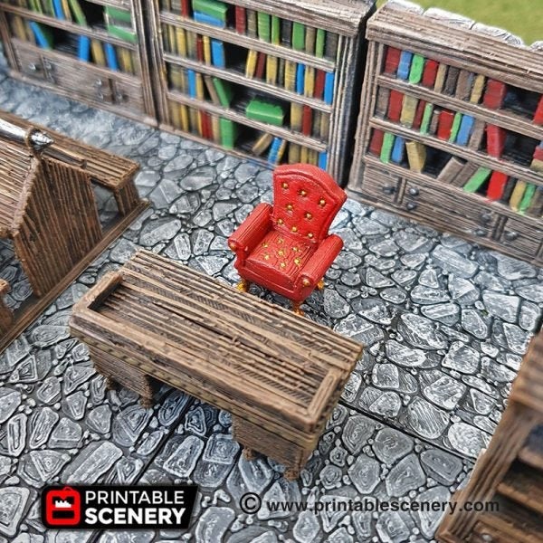Library Furniture Set - Clorehaven and the Goblin Grotto - Printable Scenery Wargaming Terrain Scatter D&D, DnD - Only-Games
