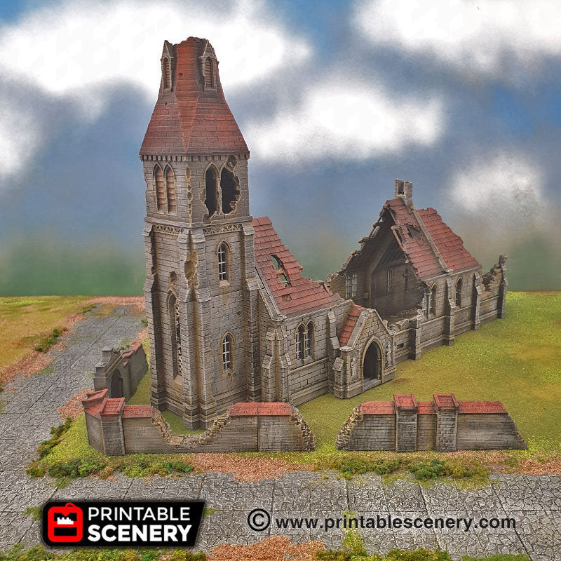 Ruined Medieval Church - Time Warp - Printable Scenery Wargaming Terrain Scatter D&D, DnD - Only-Games