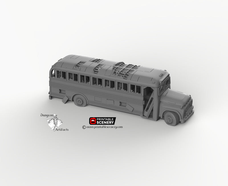 Abandoned School Bus - 15mm 28mm 20mm 32mm Brave New Worlds Wasteworld Gaslands Terrain Scatter D&D DnD - Only-Games
