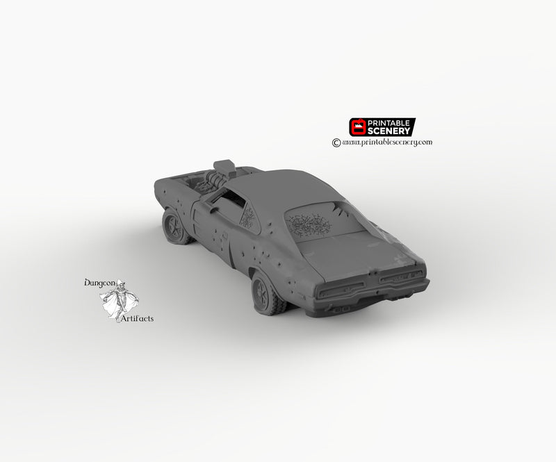 Abandoned Dodge Charger - Brave New Worlds - Printable Scenery Wasteworld Gaslands Terrain Scatter D&D DnD Car - Only-Games