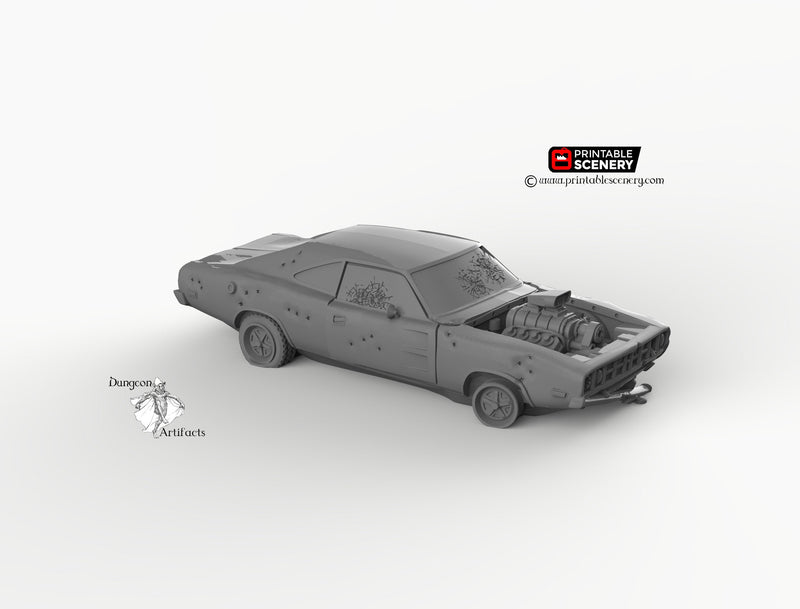 Abandoned Dodge Charger - Brave New Worlds - Printable Scenery Wasteworld Gaslands Terrain Scatter D&D DnD Car - Only-Games