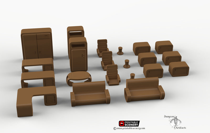 Cyberpunk Office Furniture Set - Brave New Worlds - Printable Scenery Tabletop Scatter Miniatures Terrain D&D, DnD - Only-Games
