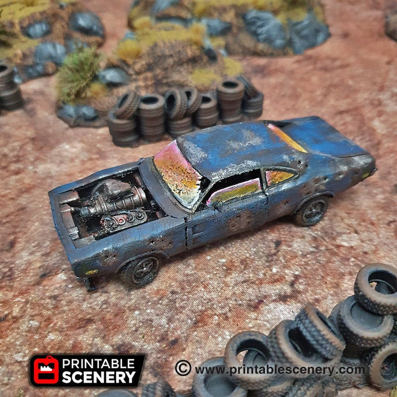 Abandoned Dodge Charger - Brave New Worlds - Printable Scenery Wasteworld Gaslands Terrain Scatter D&D DnD Car - Only-Games