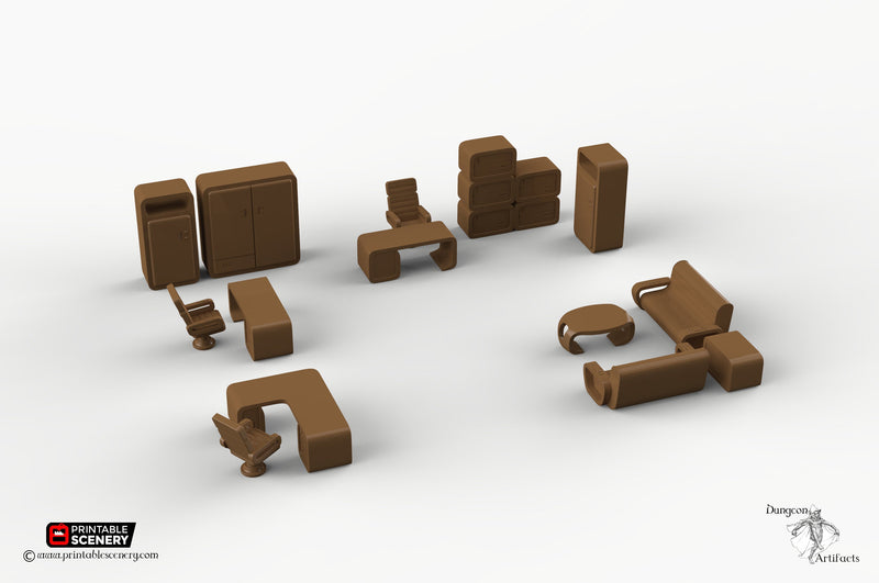 Cyberpunk Office Furniture Set - Brave New Worlds - Printable Scenery Tabletop Scatter Miniatures Terrain D&D, DnD - Only-Games