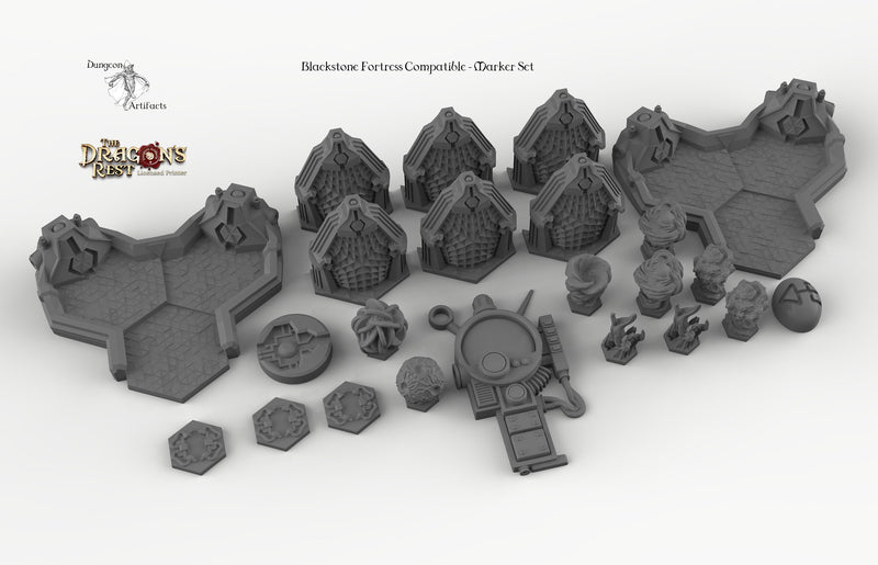 Darkstone Fortification Compatible Trihex Citadel Token and Marker Sets - Dragon's Rest Wargaming Terrain Scatter - Only-Games
