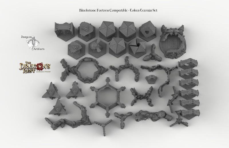 Darkstone Fortification Compatible Trihex Citadel Token and Marker Sets - Dragon's Rest Wargaming Terrain Scatter - Only-Games