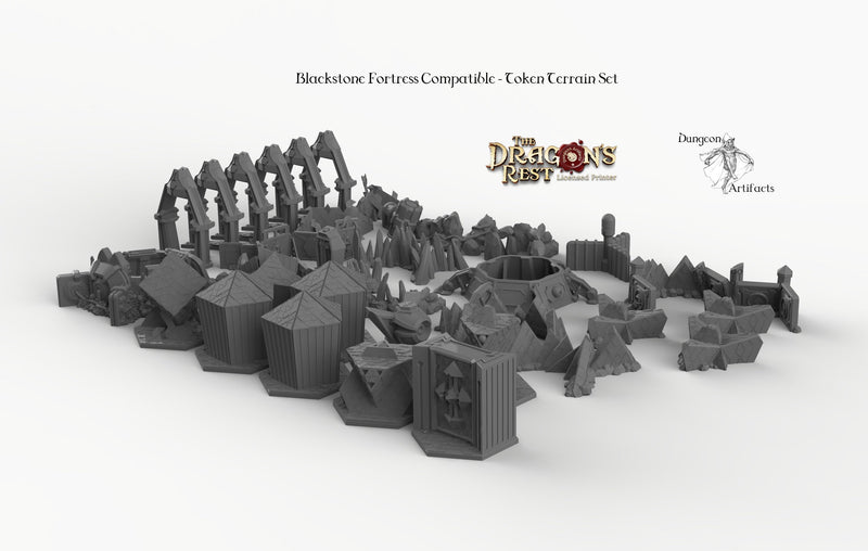 Darkstone Fortification Compatible Trihex Citadel Token and Marker Sets - Dragon's Rest Wargaming Terrain Scatter - Only-Games