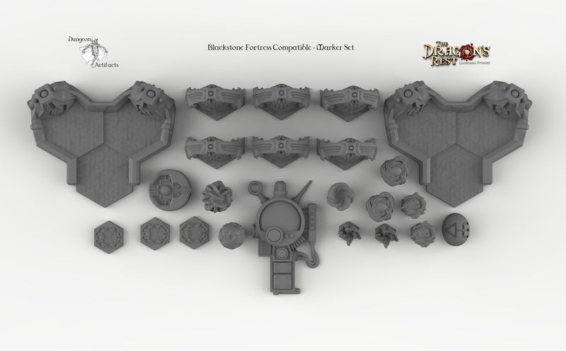 Darkstone Fortification Compatible Trihex Citadel Token and Marker Sets - Dragon's Rest Wargaming Terrain Scatter - Only-Games