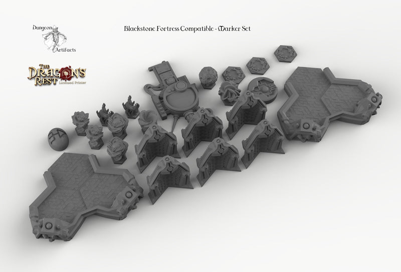Darkstone Fortification Compatible Trihex Citadel Token and Marker Sets - Dragon's Rest Wargaming Terrain Scatter - Only-Games