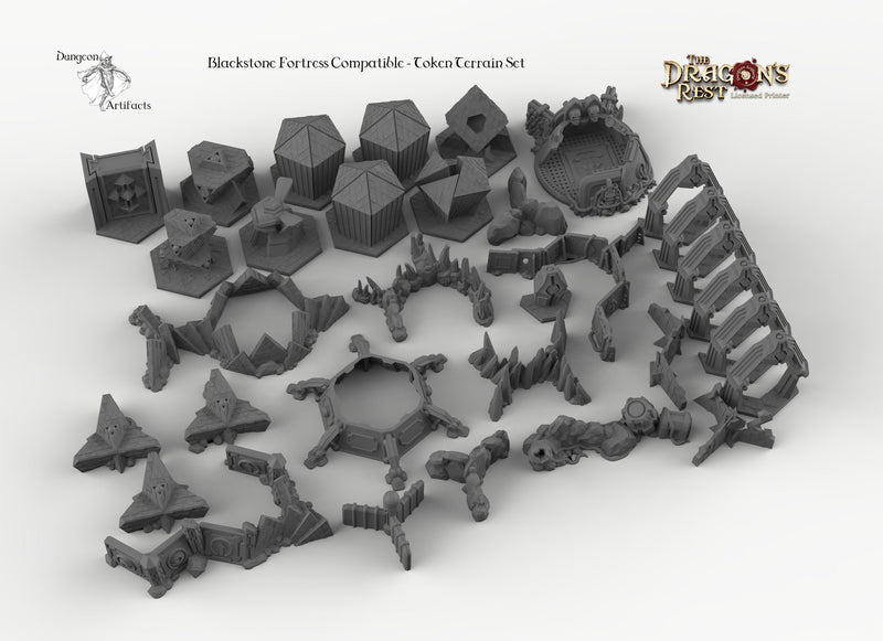 Darkstone Fortification Compatible Trihex Citadel Token and Marker Sets - Dragon's Rest Wargaming Terrain Scatter - Only-Games