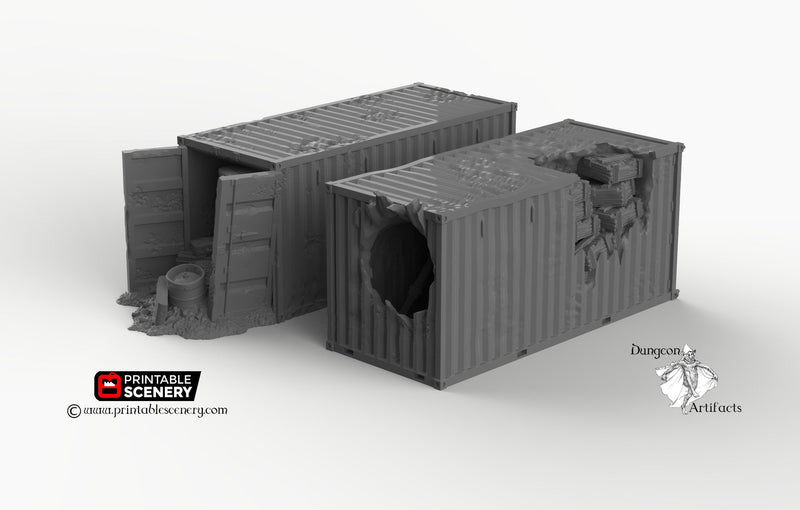 Wasteland Shipping Containers - Brave New Worlds - Printable Scenery Wasteworld Gaslands Terrain Scatter D&D DnD - Only-Games