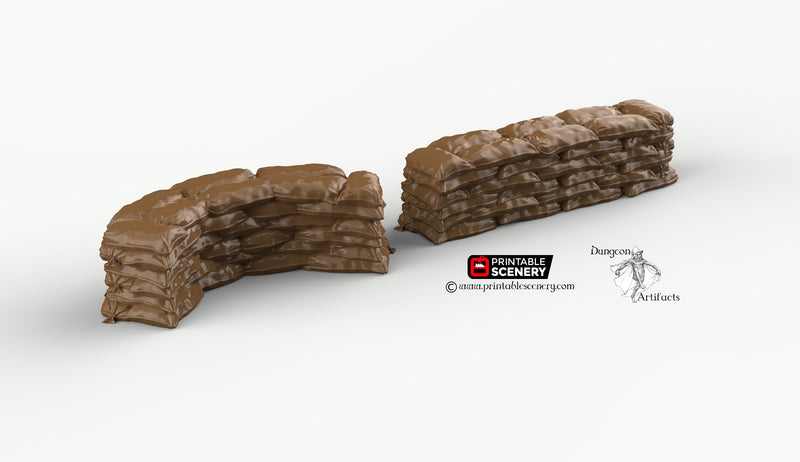 Sandbag Walls - Brave New Worlds - Printable Scenery Wasteworld Terrain Scatter D&D DnD Sand Bag Sandbags Bags - Only-Games