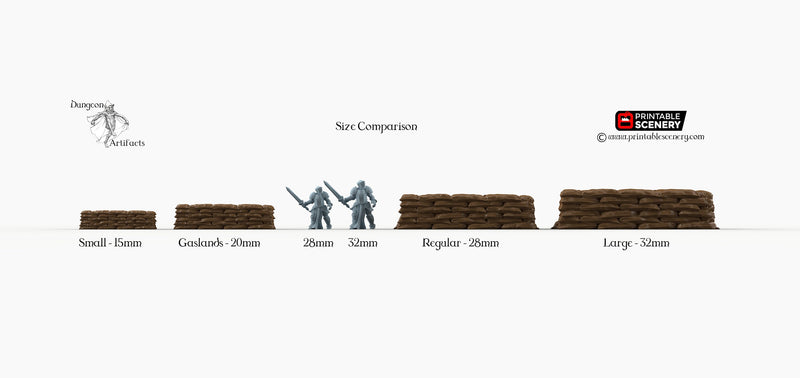 Sandbag Walls - Brave New Worlds - Printable Scenery Wasteworld Terrain Scatter D&D DnD Sand Bag Sandbags Bags - Only-Games