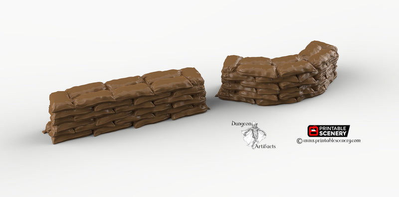 Sandbag Walls - Brave New Worlds - Printable Scenery Wasteworld Terrain Scatter D&D DnD Sand Bag Sandbags Bags - Only-Games