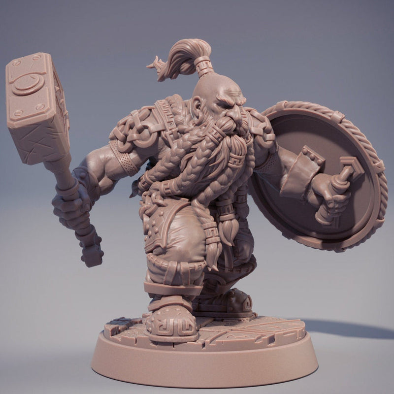 Dwarf Fighter | Dwarf | Miniatures | Hammer & Shield | Dungeons and Dragons | 28mm, 32mm 75mm | Pathfinder | Figure for Painting| Daybreak - Only-Games