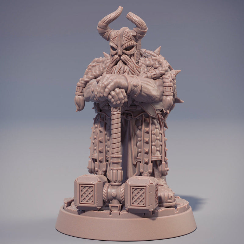 Dwarf Fighter | Dwarf | Hammer & Shield | Dungeons and Dragons | 28mm, 32mm, 54mm,75mm, 100mm Scale| Pathfinder | Figure for Painting - Only-Games