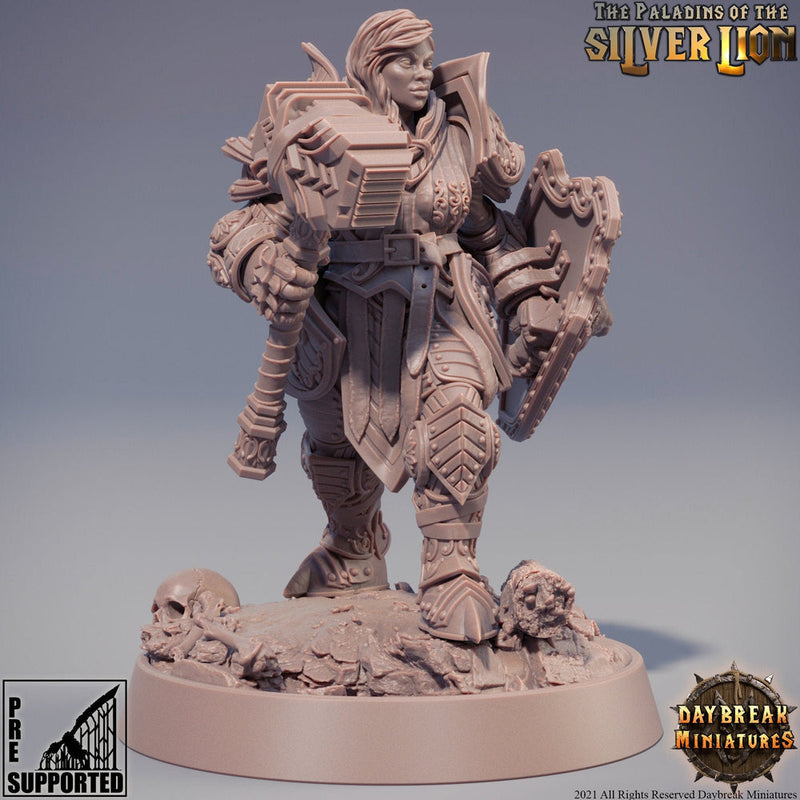 Paladin | Female Paladin  | Miniature | Heavy Armor | Dungeons and Dragons | 28mm Scale | 32mm scale | Pathfinder | D&D | - Only-Games