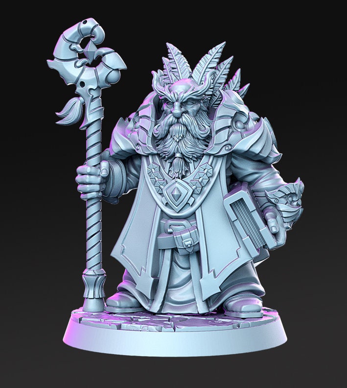 Dwarf Wizard | Dwarf | Miniatures | Wizard  | Spell | Dungeons and Dragons | 28mm and 32mm | Pathfinder | Unpainted - Only-Games