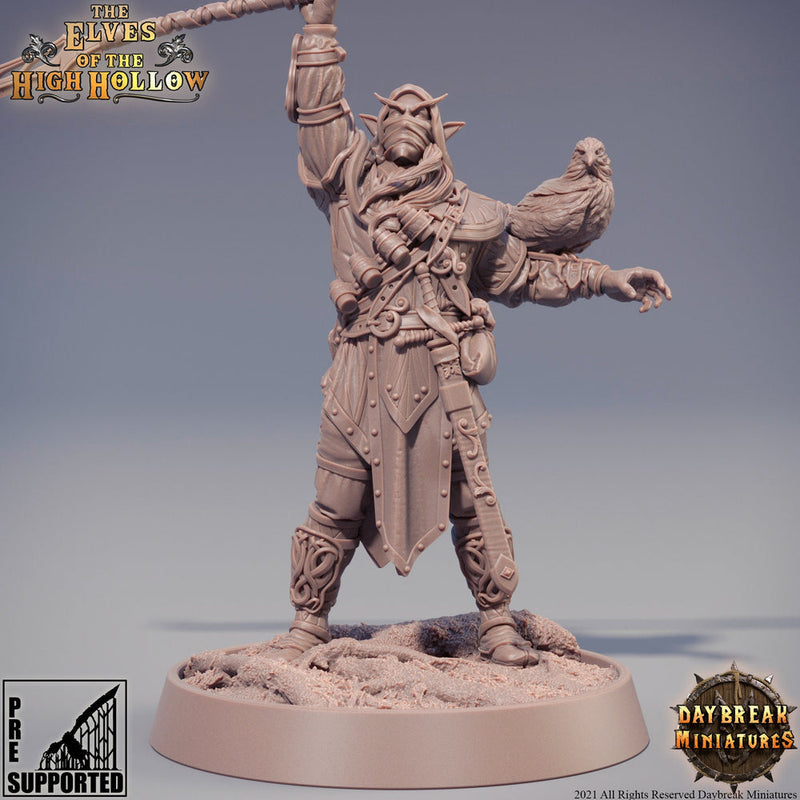 Wood Elf Ranger Polearm Master | Beast Master Ranger with Hawk | Miniature | 28mm Scale | 32mm Scale | 75mm Scale | Pathfinder Figure| DnD | - Only-Games