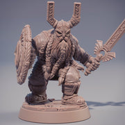 Dwarf Fighter Sword and Shield Miniature |  | Dungeons and Dragons | 28mm, 32mm,54mm, 75mm, 100mm Scales | Pathfinder | Figure for Painting - Only-Games