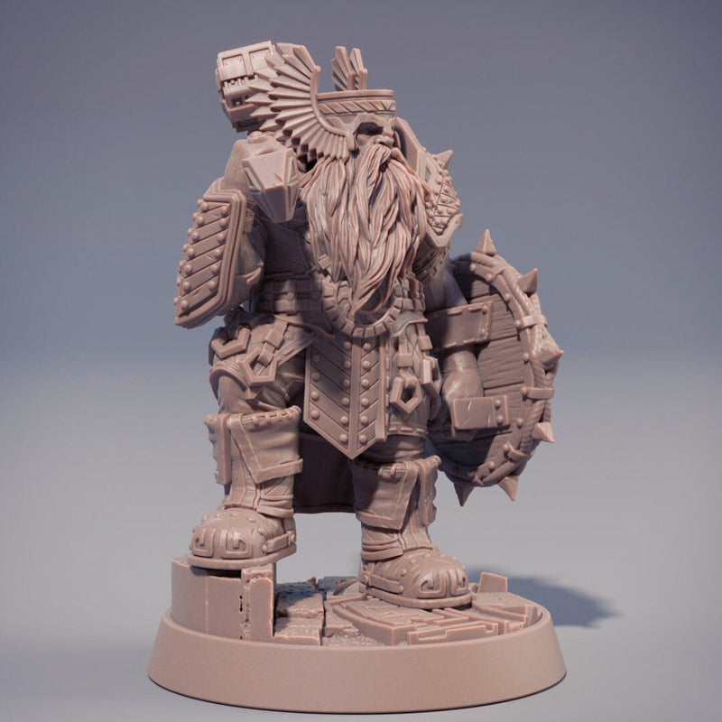 Dwarf Fighter | Dwarf  | Hammer & Shield | Dungeons and Dragons | 28mm, 32mm, 54mm,75mm,100mm Tall Pathfinder | Figure for Painting - Only-Games