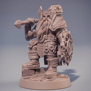 Dwarf Fighter | Dwarf  | Hammer & Shield | Dungeons and Dragons | 28mm, 32mm, 54mm,75mm,100mm Tall Pathfinder | Figure for Painting - Only-Games