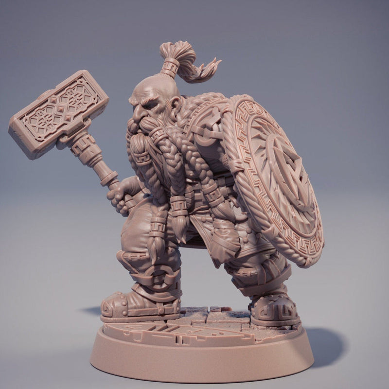 Dwarf Fighter | Dwarf | Miniatures | Hammer & Shield | Dungeons and Dragons | 28mm, 32mm 75mm | Pathfinder | Figure for Painting| Daybreak - Only-Games