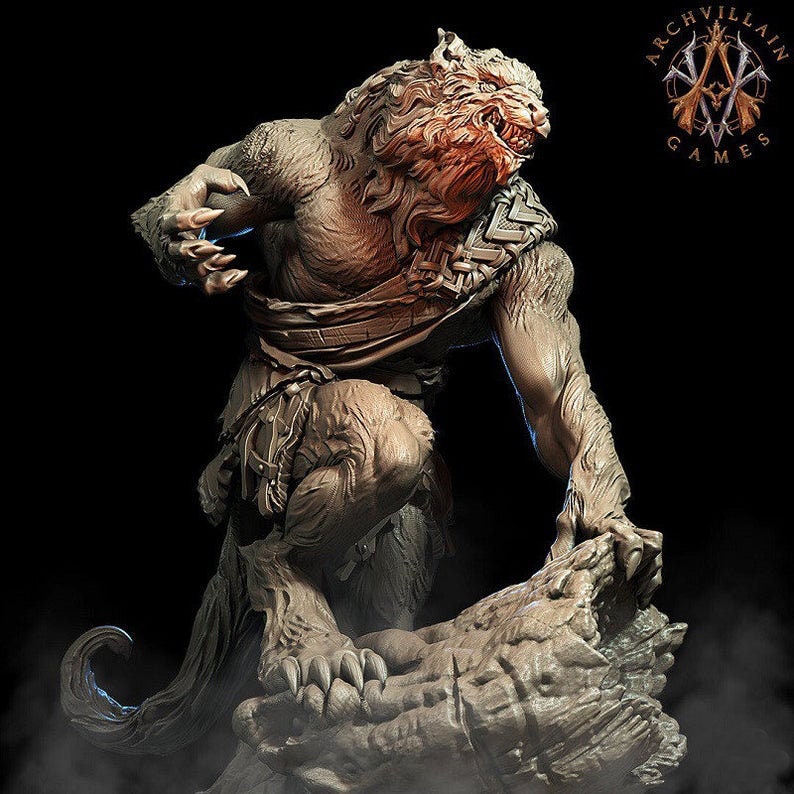 Werewolf | 65mm | Archvillain Games | 3d printed | Collector| Figure for painting | - Only-Games