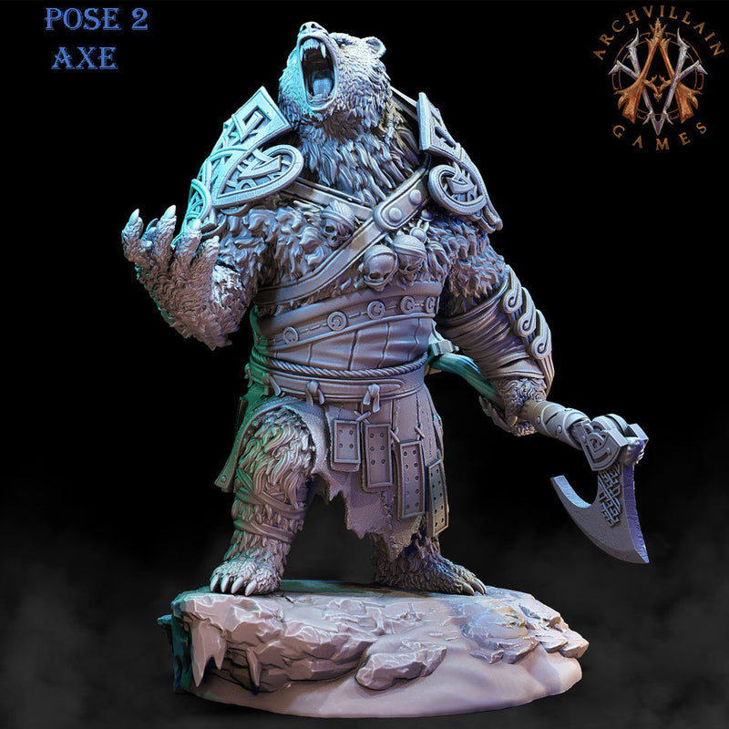 BearFolk Werebear with Double Axe | Available in 28mm,32mm,50mm,75mm Scales |Archvillain Games | Dungeons and Dragons |  Pathfinder | - Only-Games