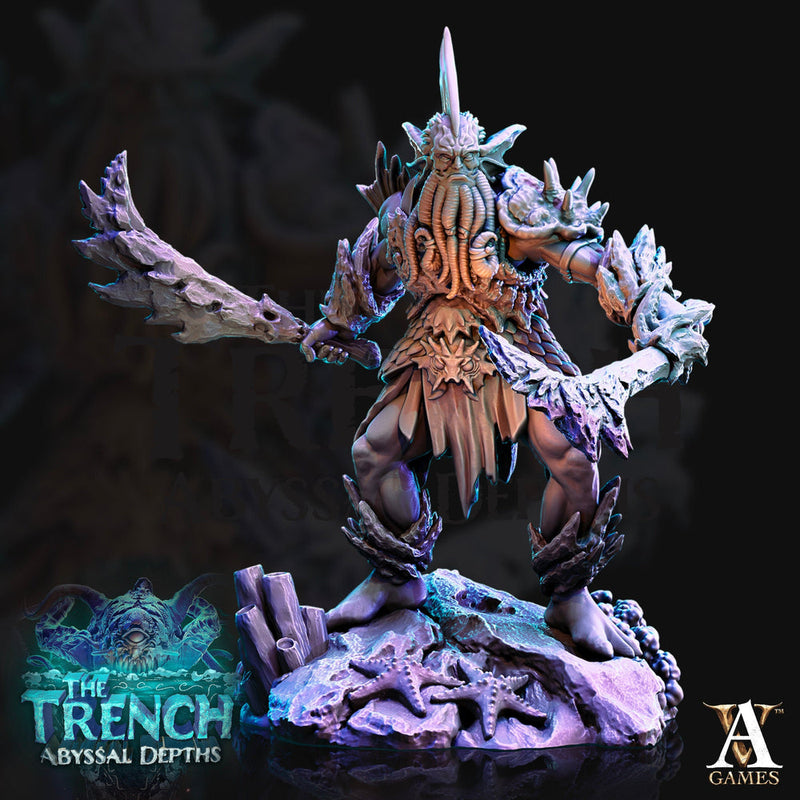 Triton - Character Race  | Resin Miniature | Dungeons and Dragons Miniatures | Pathfinder Miniatures | DnD 5e | Underwater | Triton Fighter - Only-Games