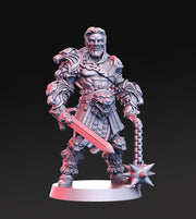 Gladiator Fighter | Resin | Dual Wielder Sword and Morningstar | Dungeons and Dragons | 28mm and 32mm | Pathfinder | Figure for Painting | - Only-Games
