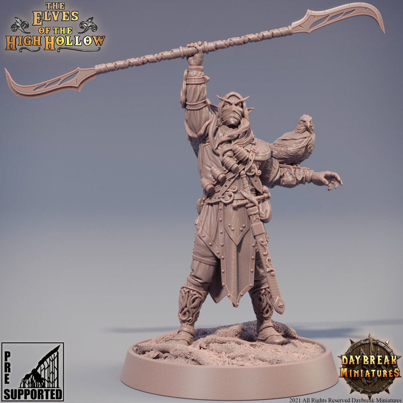 Wood Elf Ranger Polearm Master | Beast Master Ranger with Hawk | Miniature | 28mm Scale | 32mm Scale | 75mm Scale | Pathfinder Figure| DnD | - Only-Games