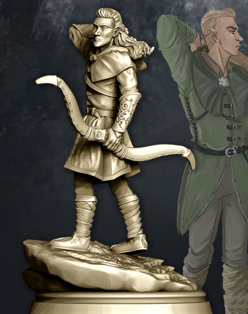 Elf Sharpshooter Archer Miniature Dungeons and Dragons | 28mm, 32mm Scale | Pathfinder Figure | DnD | Elf with Longbow Figurine unpainted | - Only-Games