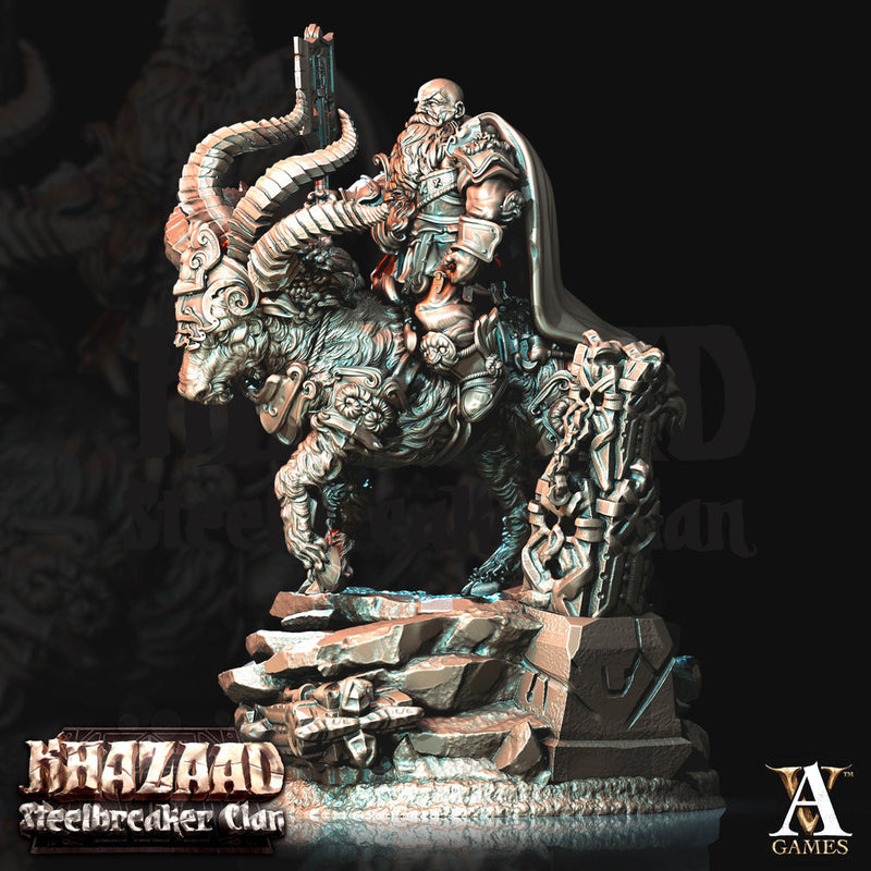Dwarf Fighter Mounted on Ram | Scale 28mm, 32mm, 75mm | Resin Miniature | Dungeons and Dragons Pathfinder | Figure Painting | - Only-Games